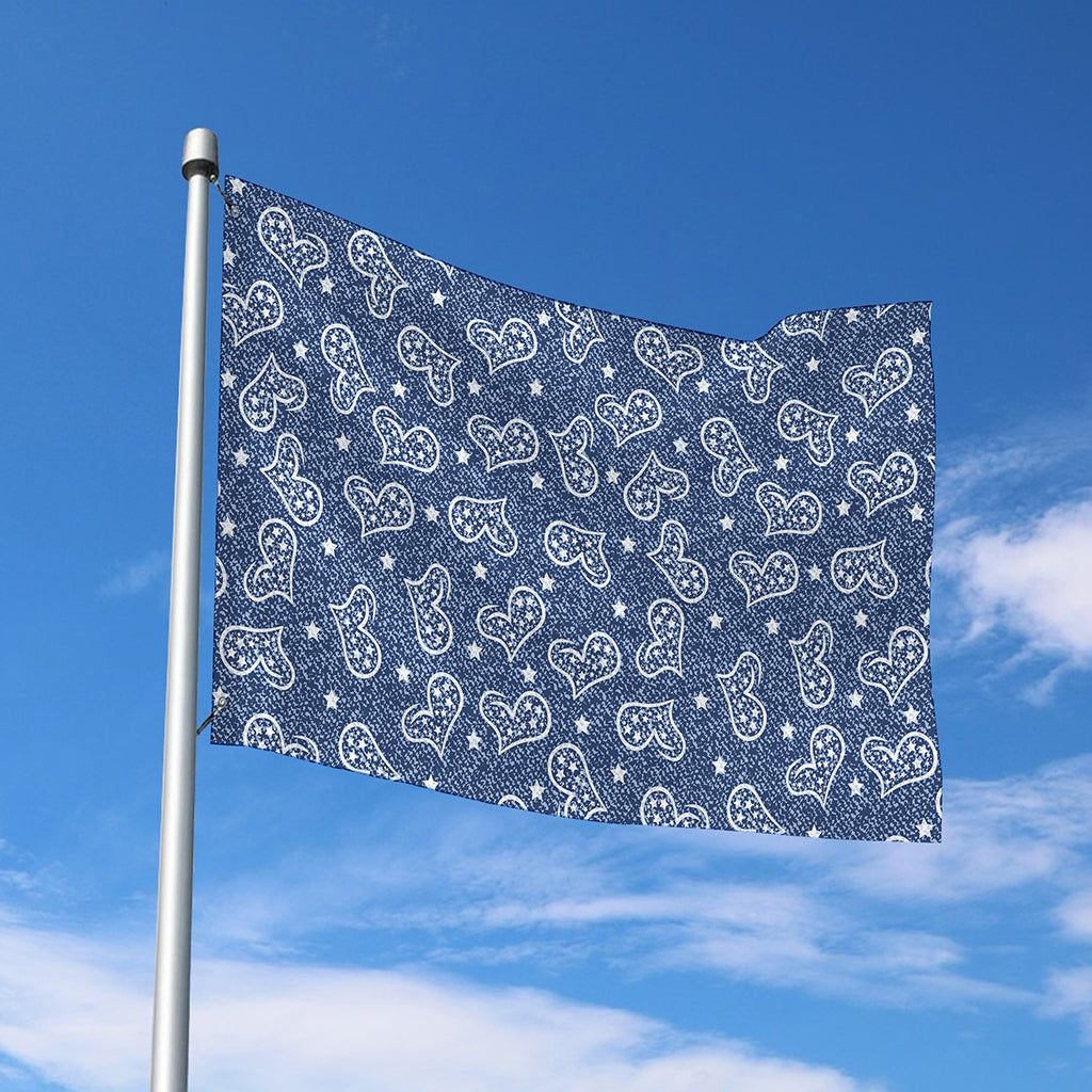 Heart And Star Denim Jeans Pattern Print Polyester Flag