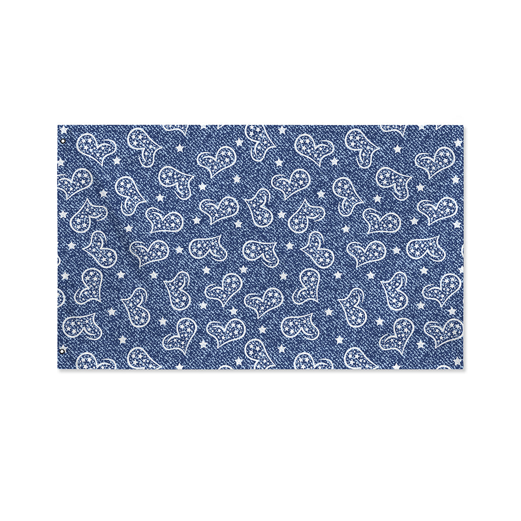 Heart And Star Denim Jeans Pattern Print Polyester Flag