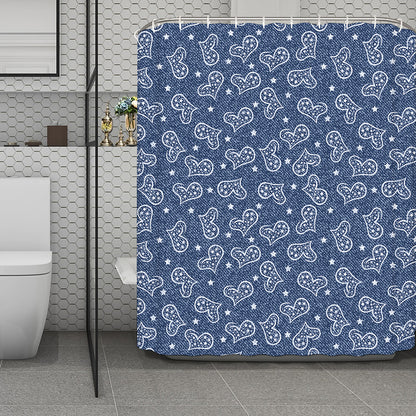 Heart And Star Denim Jeans Pattern Print Polyester Shower Curtain
