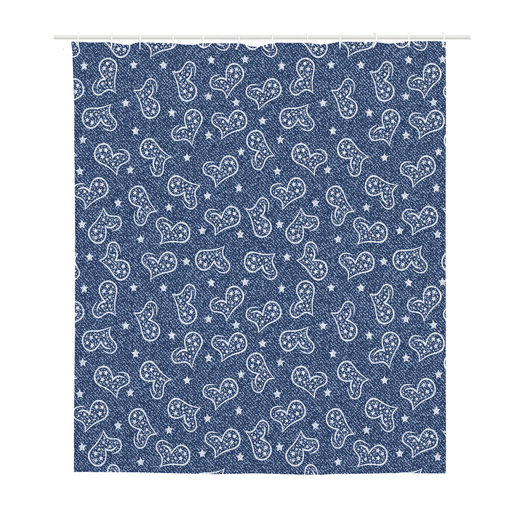 Heart And Star Denim Jeans Pattern Print Polyester Shower Curtain