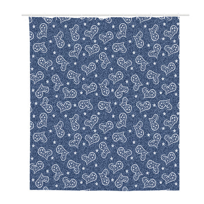 Heart And Star Denim Jeans Pattern Print Polyester Shower Curtain