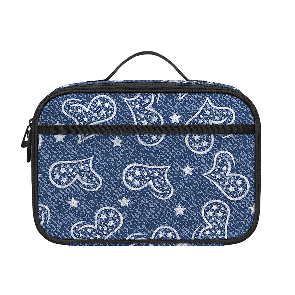 Heart And Star Denim Jeans Pattern Print Portable Lunch Bag