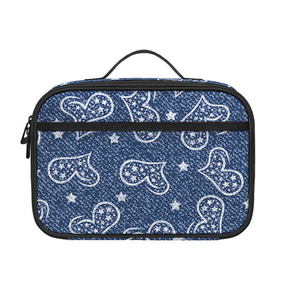 Heart And Star Denim Jeans Pattern Print Portable Lunch Bag