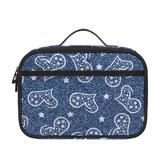 Heart And Star Denim Jeans Pattern Print Portable Lunch Bag