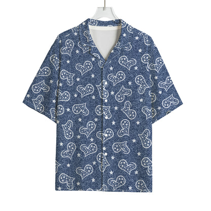 Heart And Star Denim Jeans Pattern Print Rayon Hawaiian Shirt