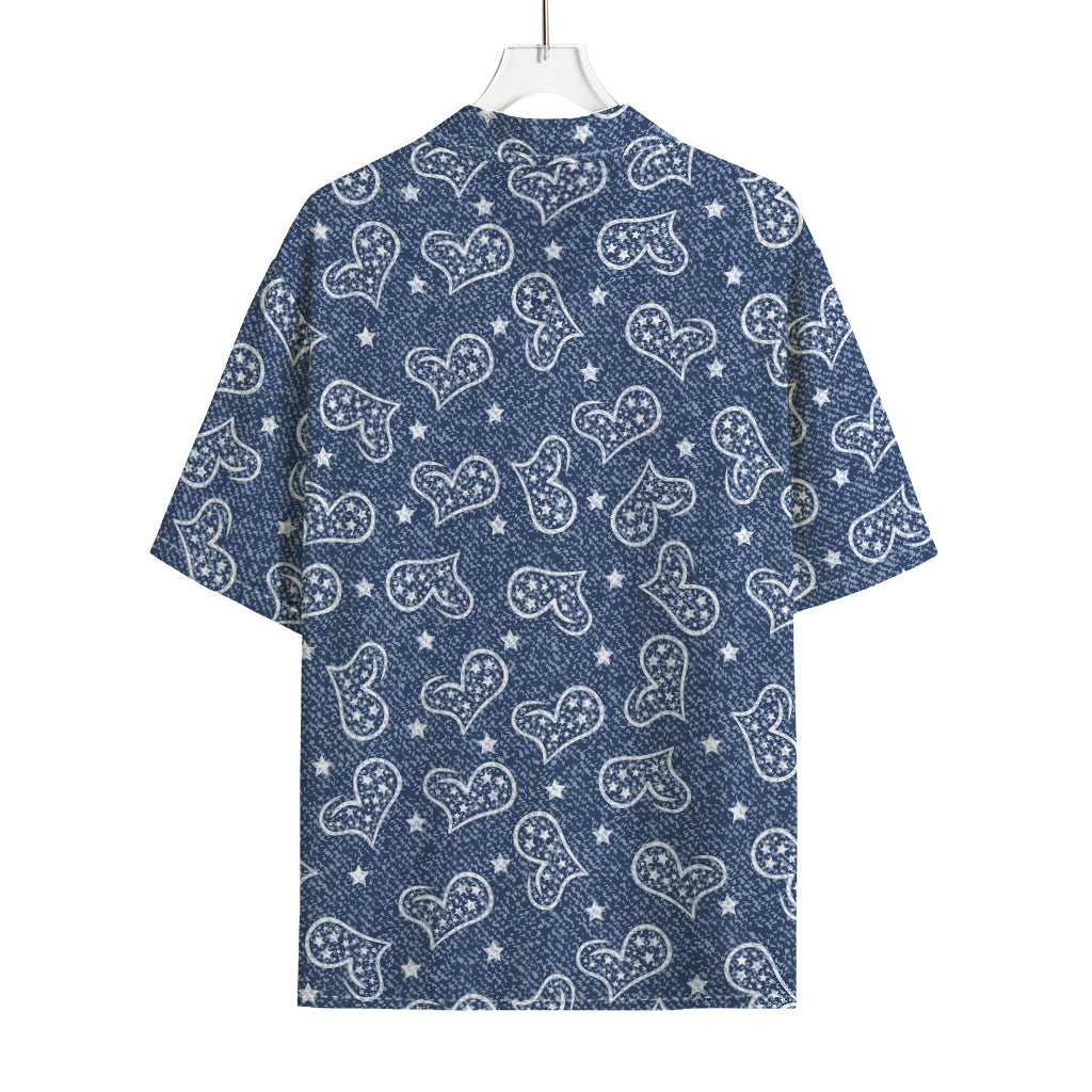 Heart And Star Denim Jeans Pattern Print Rayon Hawaiian Shirt