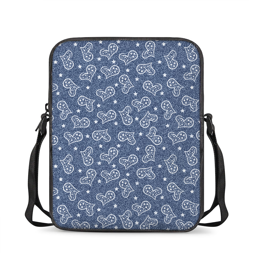 Heart And Star Denim Jeans Pattern Print Rectangular Crossbody Bag