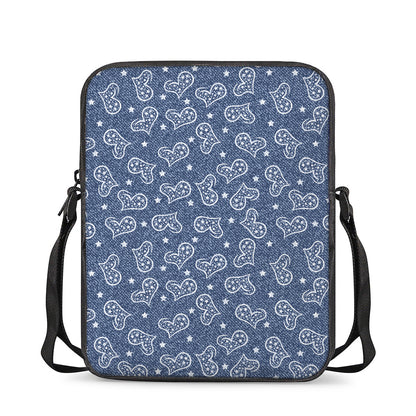 Heart And Star Denim Jeans Pattern Print Rectangular Crossbody Bag