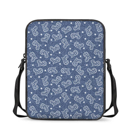 Heart And Star Denim Jeans Pattern Print Rectangular Crossbody Bag