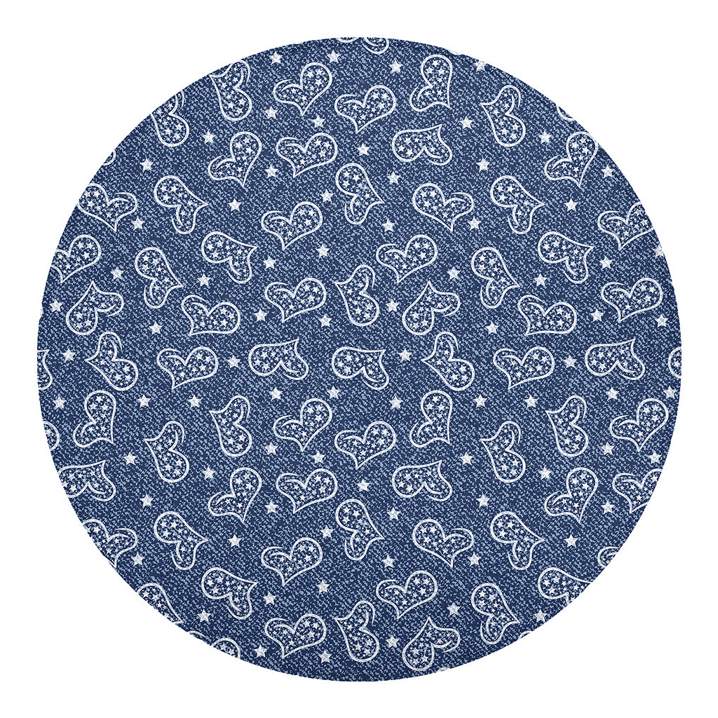 Heart And Star Denim Jeans Pattern Print Round Blanket