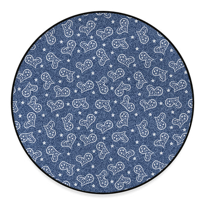 Heart And Star Denim Jeans Pattern Print Round Floor Mat