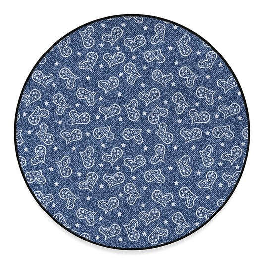 Heart And Star Denim Jeans Pattern Print Round Floor Mat