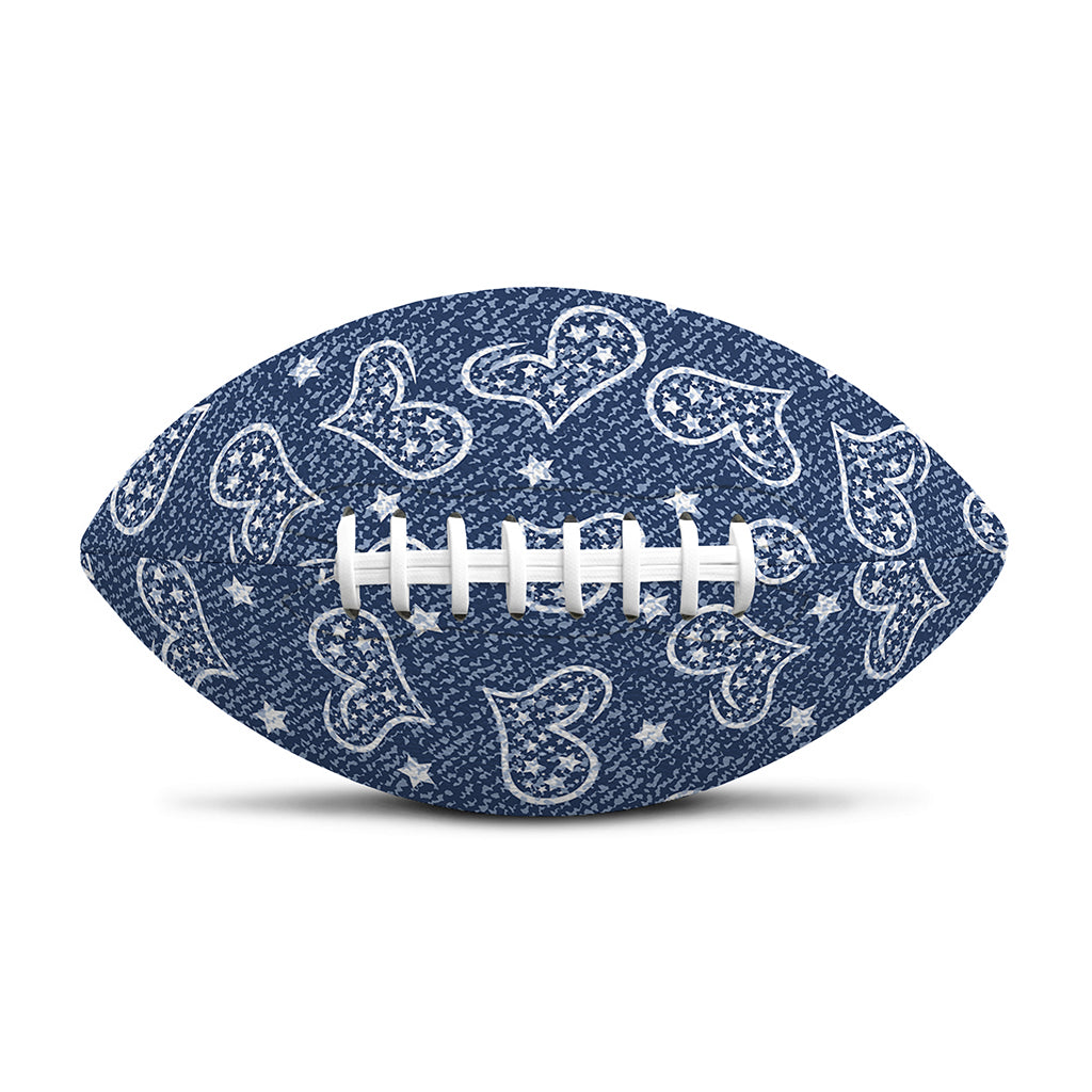 Heart And Star Denim Jeans Pattern Print Rugby Ball