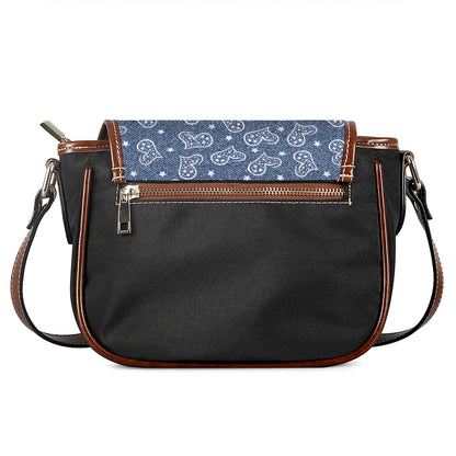 Heart And Star Denim Jeans Pattern Print Saddle Bag