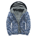 Heart And Star Denim Jeans Pattern Print Sherpa Lined Zip Up Hoodie