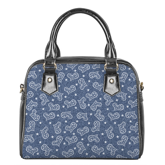 Heart And Star Denim Jeans Pattern Print Shoulder Handbag