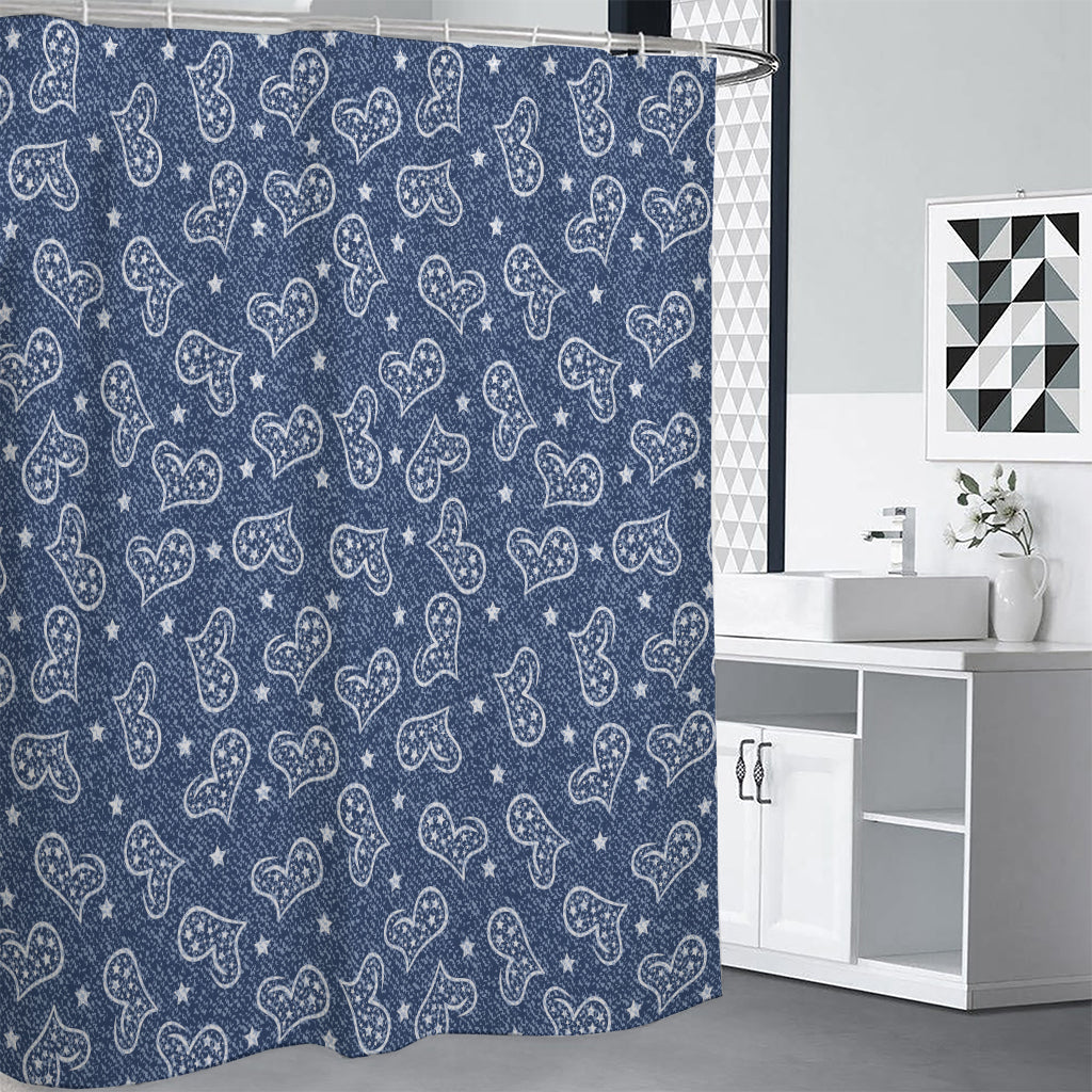 Heart And Star Denim Jeans Pattern Print Shower Curtain