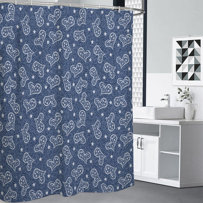 Heart And Star Denim Jeans Pattern Print Shower Curtain