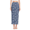 Heart And Star Denim Jeans Pattern Print Side Slit Maxi Skirt