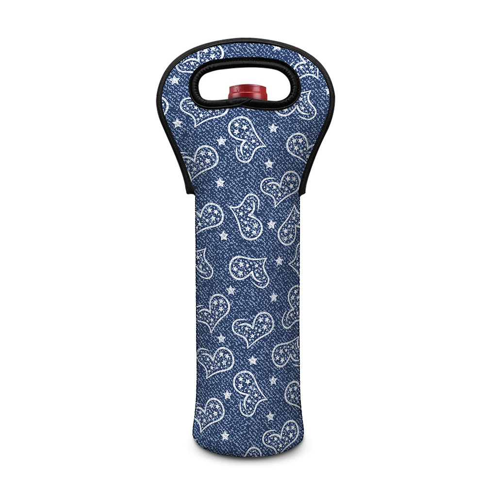 Heart And Star Denim Jeans Pattern Print Single Neoprene Wine Tote