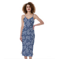 Heart And Star Denim Jeans Pattern Print Slim Fit Midi Cami Dress