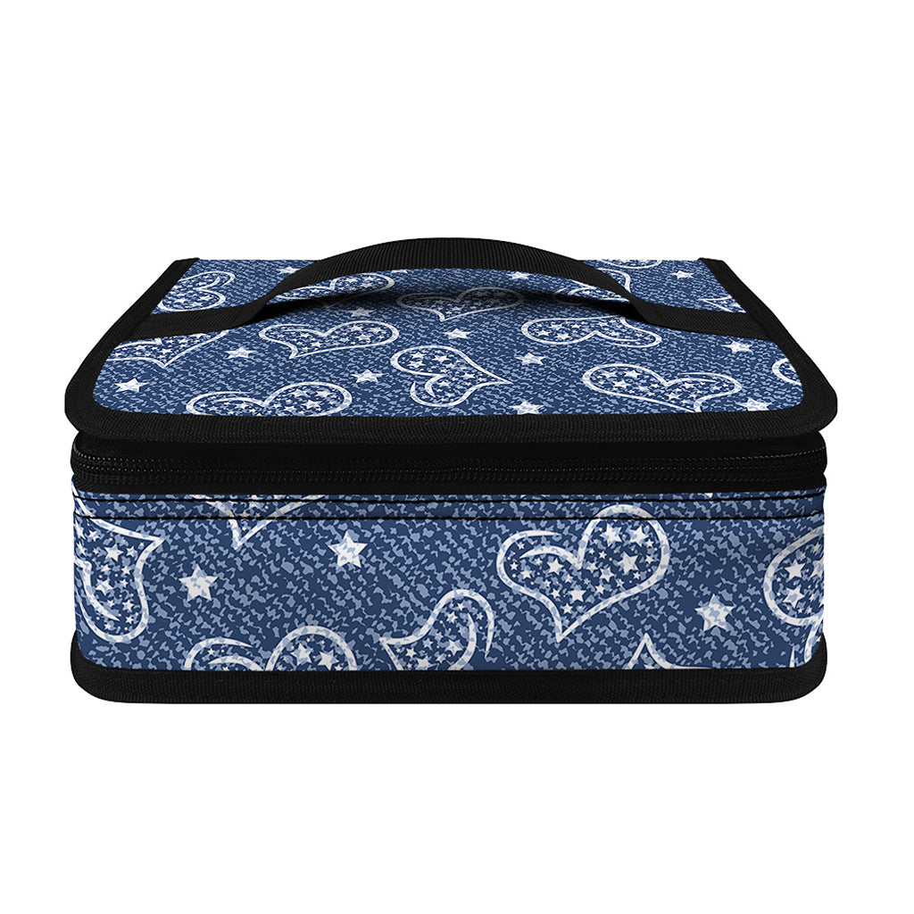 Heart And Star Denim Jeans Pattern Print Small Lunch Bag