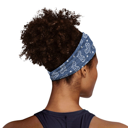 Heart And Star Denim Jeans Pattern Print Sports Headband