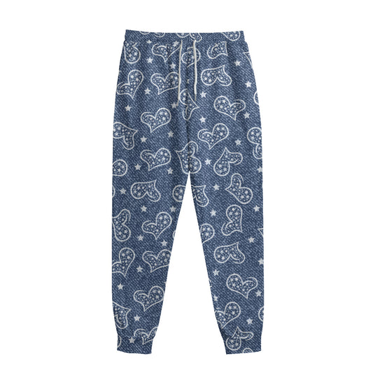 Heart And Star Denim Jeans Pattern Print Sweatpants