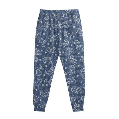 Heart And Star Denim Jeans Pattern Print Sweatpants