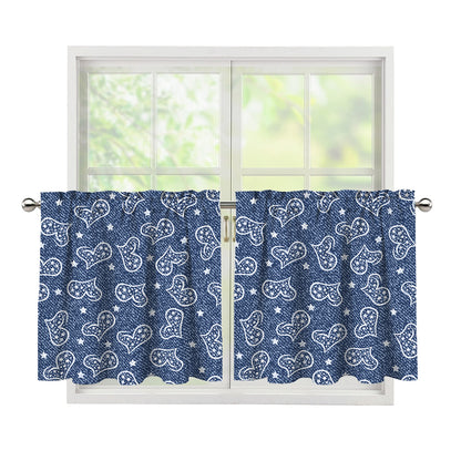 Heart And Star Denim Jeans Pattern Print Tier Curtains