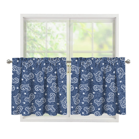 Heart And Star Denim Jeans Pattern Print Tier Curtains