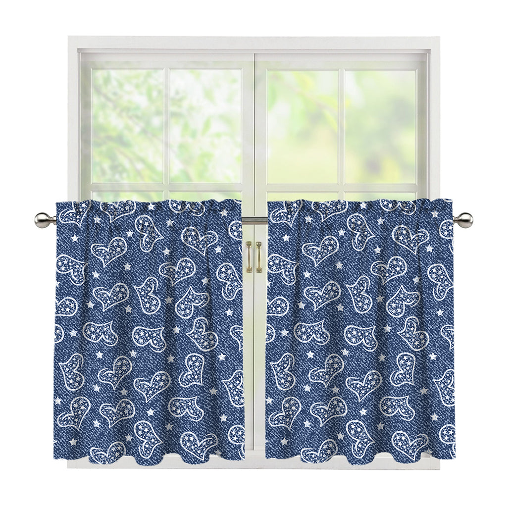 Heart And Star Denim Jeans Pattern Print Tier Curtains