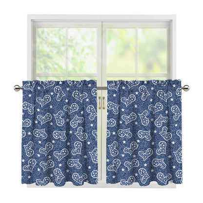 Heart And Star Denim Jeans Pattern Print Tier Curtains