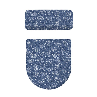 Heart And Star Denim Jeans Pattern Print Toilet Lid And Tank Cover Set
