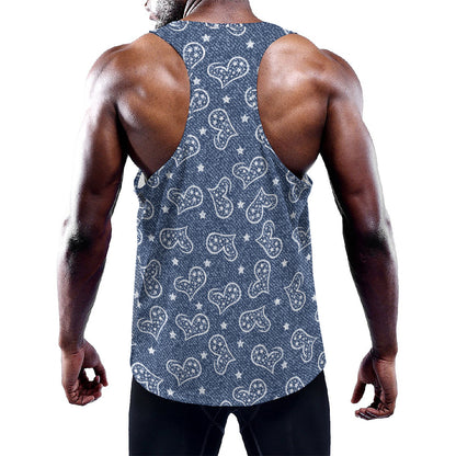Heart And Star Denim Jeans Pattern Print Training Tank Top