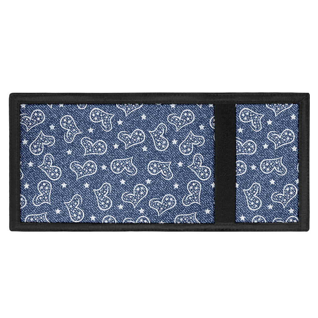 Heart And Star Denim Jeans Pattern Print Trifold Wallet