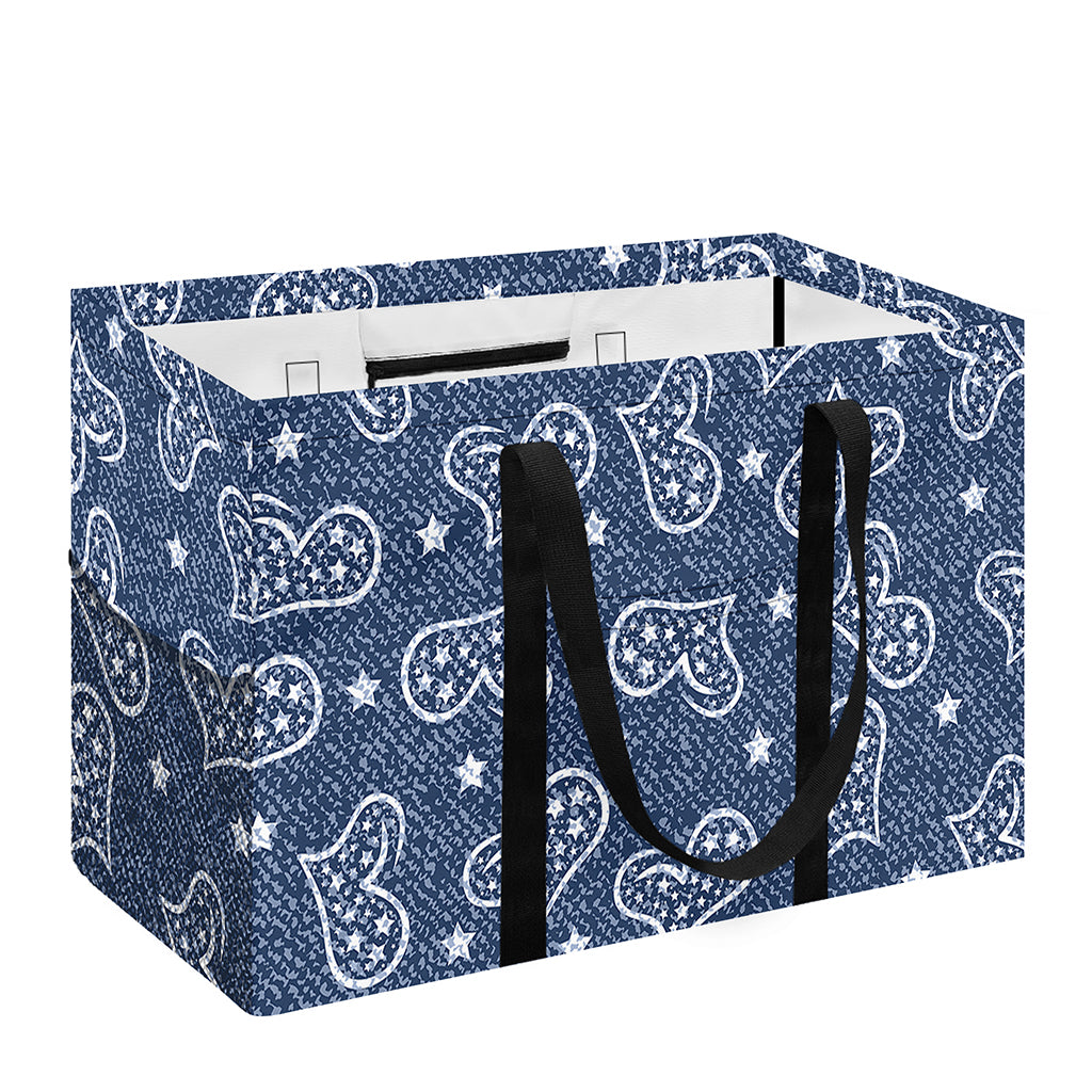 Heart And Star Denim Jeans Pattern Print Utility Tote Bag