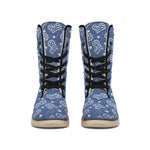 Heart And Star Denim Jeans Pattern Print Winter Boots