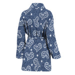 Heart And Star Denim Jeans Pattern Print Women's Bathrobe