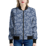 Heart And Star Denim Jeans Pattern Print Women's Bomber Jacket