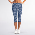 Heart And Star Denim Jeans Pattern Print Women's Capri Leggings