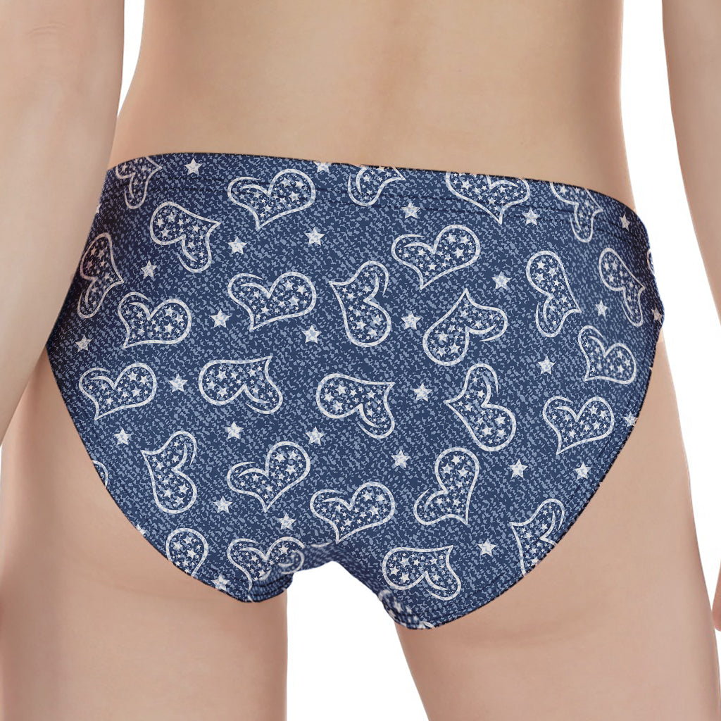 Heart And Star Denim Jeans Pattern Print Women's Panties