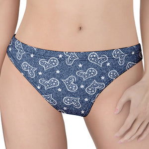 Heart And Star Denim Jeans Pattern Print Women's Thong