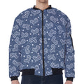 Heart And Star Denim Jeans Pattern Print Zip Sleeve Bomber Jacket