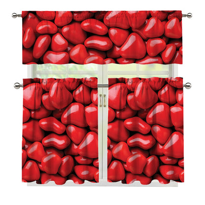 Heart Chocolate Candy Print 3 Piece Kitchen Curtains