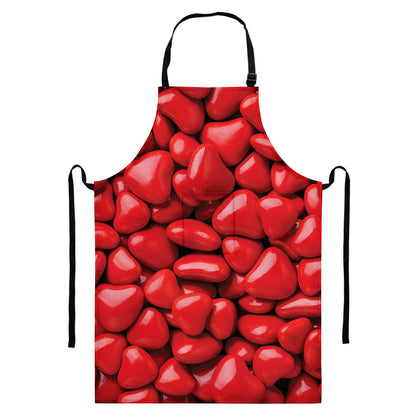 Heart Chocolate Candy Print Bib Apron With Pocket