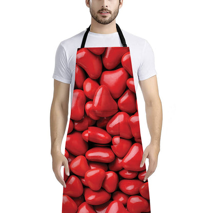 Heart Chocolate Candy Print Bib Apron With Pocket