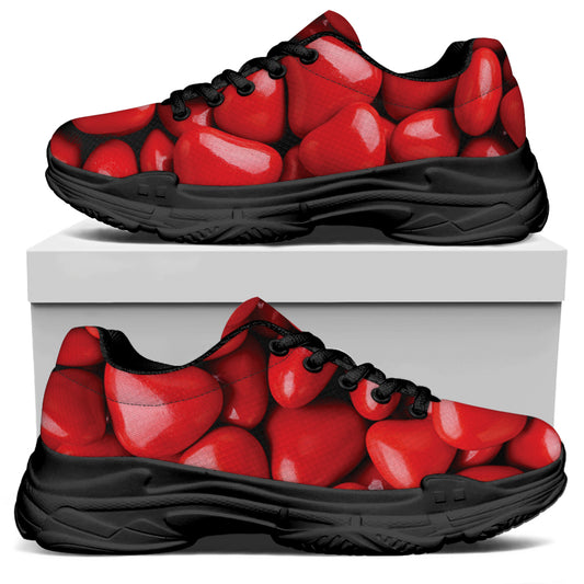 Heart Chocolate Candy Print Black Chunky Shoes