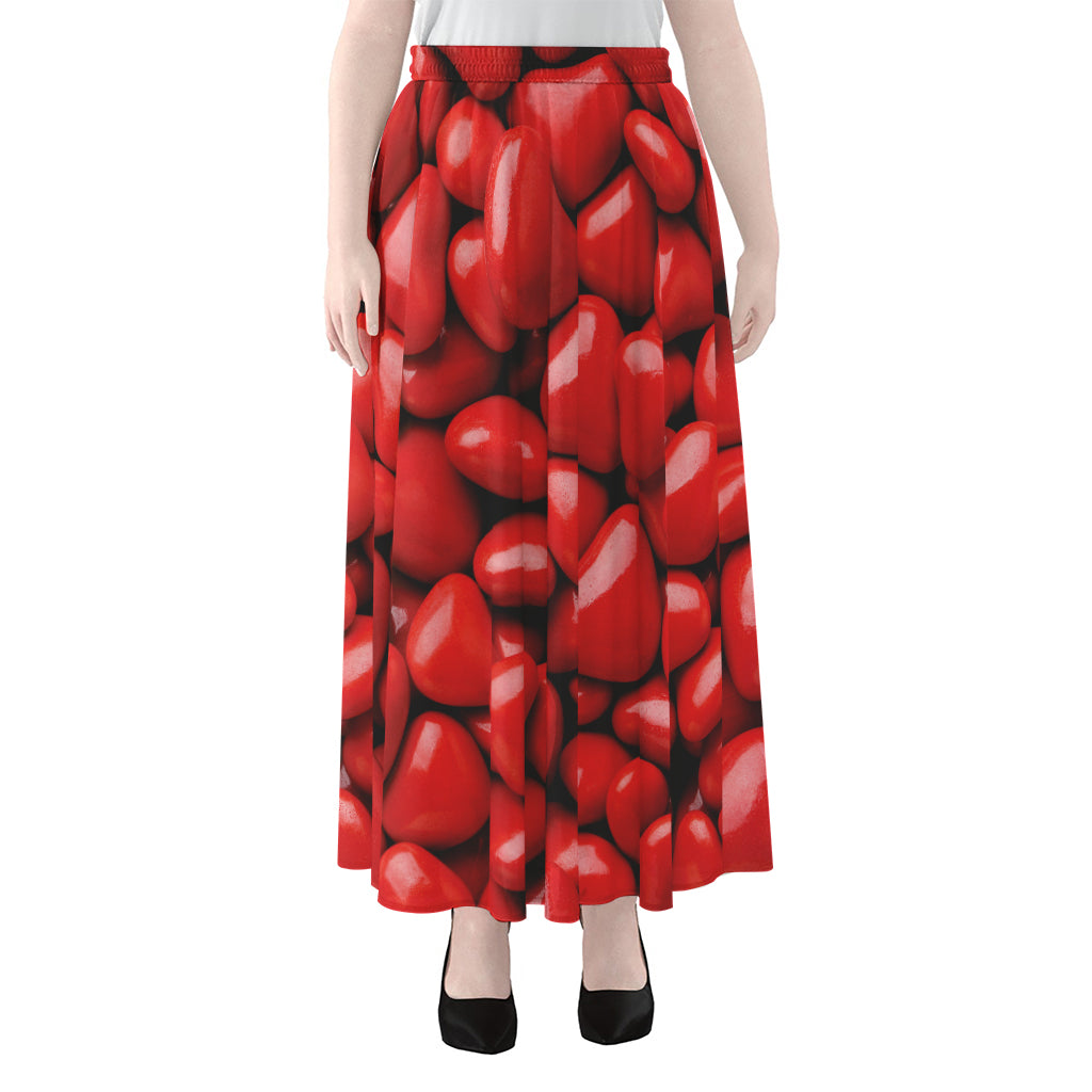 Heart Chocolate Candy Print Chiffon Maxi Skirt