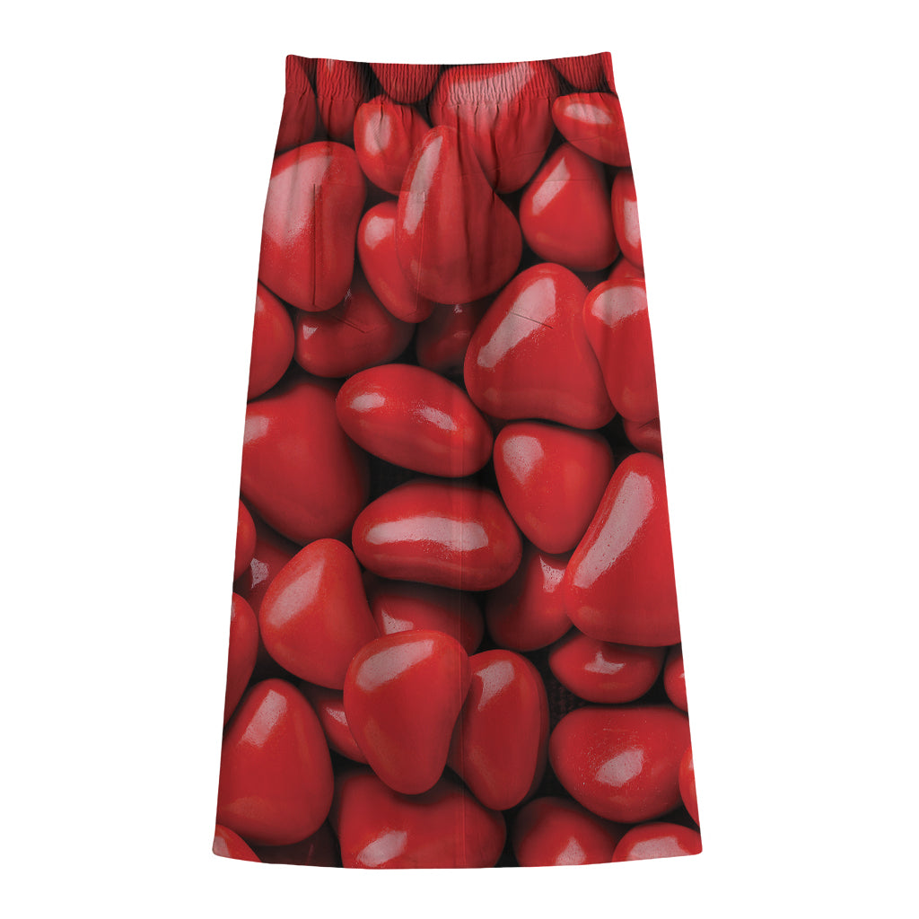 Heart Chocolate Candy Print Cotton Front Slit Maxi Skirt